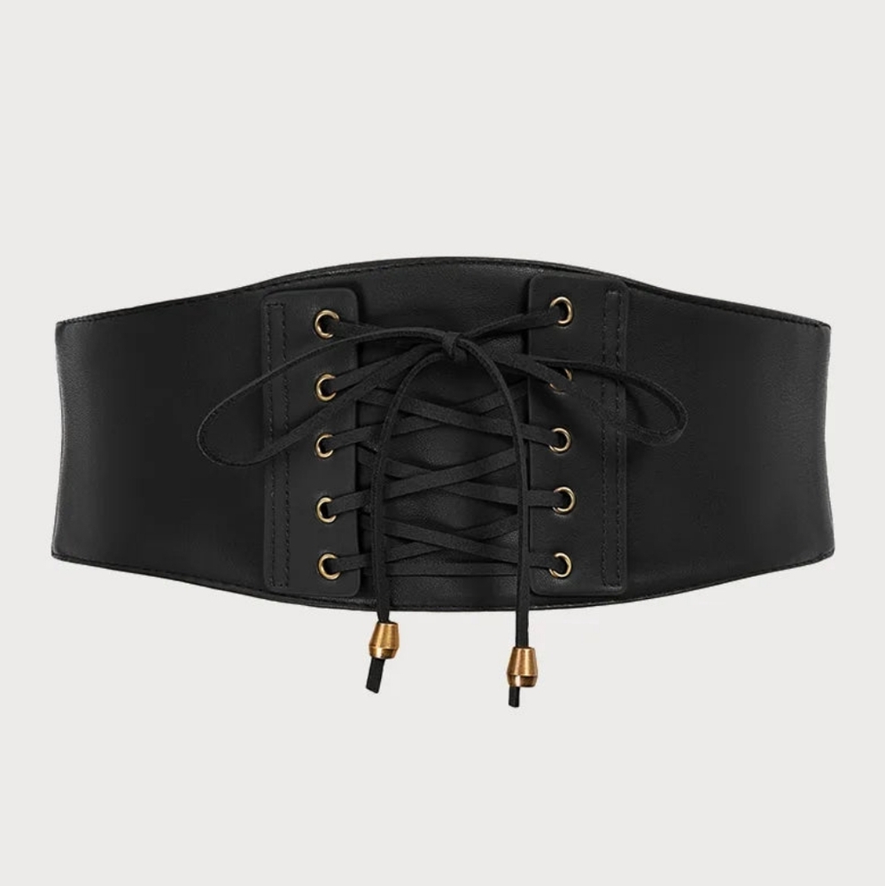 ⭐ Ren Faire Women Lace-up Pendant Stretchy Leather Waist Belt - NWT